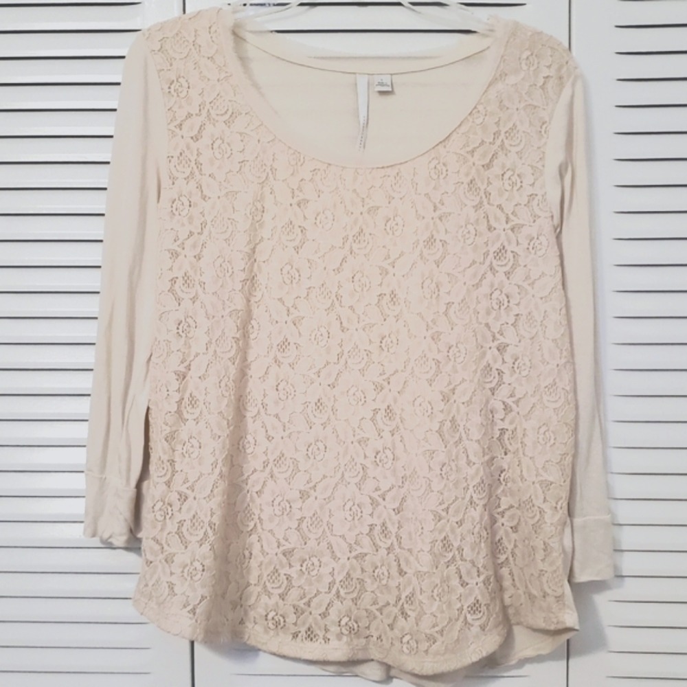 Lauren Conrad lace 3/4 sleeve shirt size L
